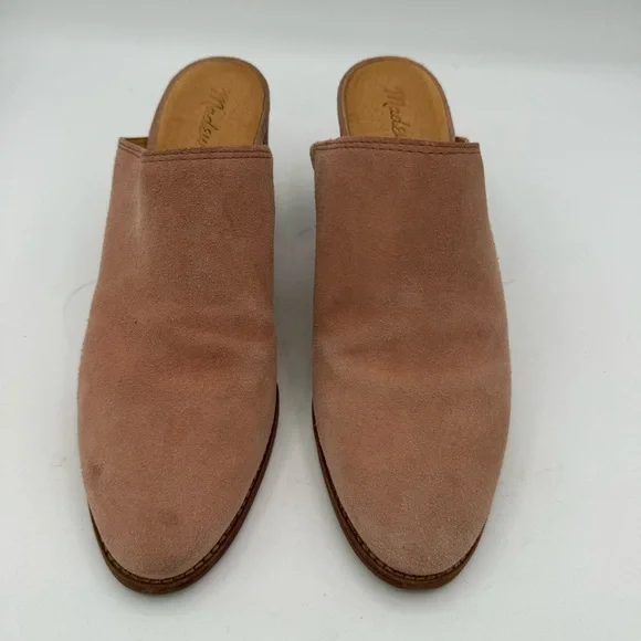 Madewell Harper Pink Suede Stacked Mules - Picture 3 of 9